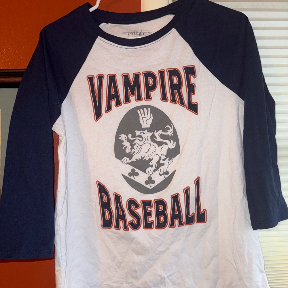Hot Topic Vampire Baseball Raglan Tee - Navy and White